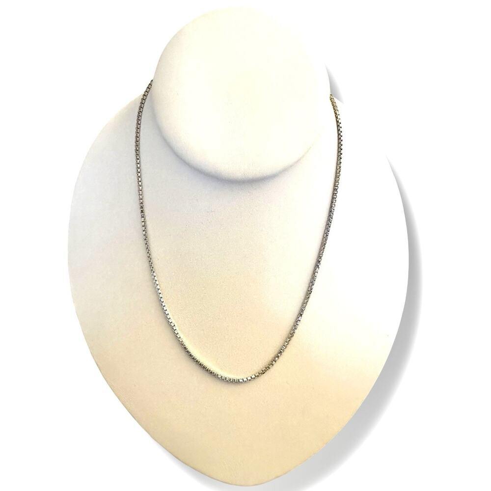 Vintage Signed Monet Box Chain Necklace Silver Tone Minimalist 16” Long Unisex